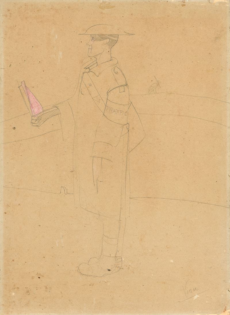 Lorenzo Viani - Militare (soldato inglese), tecnica mista su carta