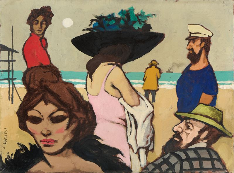 Fausto Maria Liberatore - Figure sulla spiaggia, olio su tela
