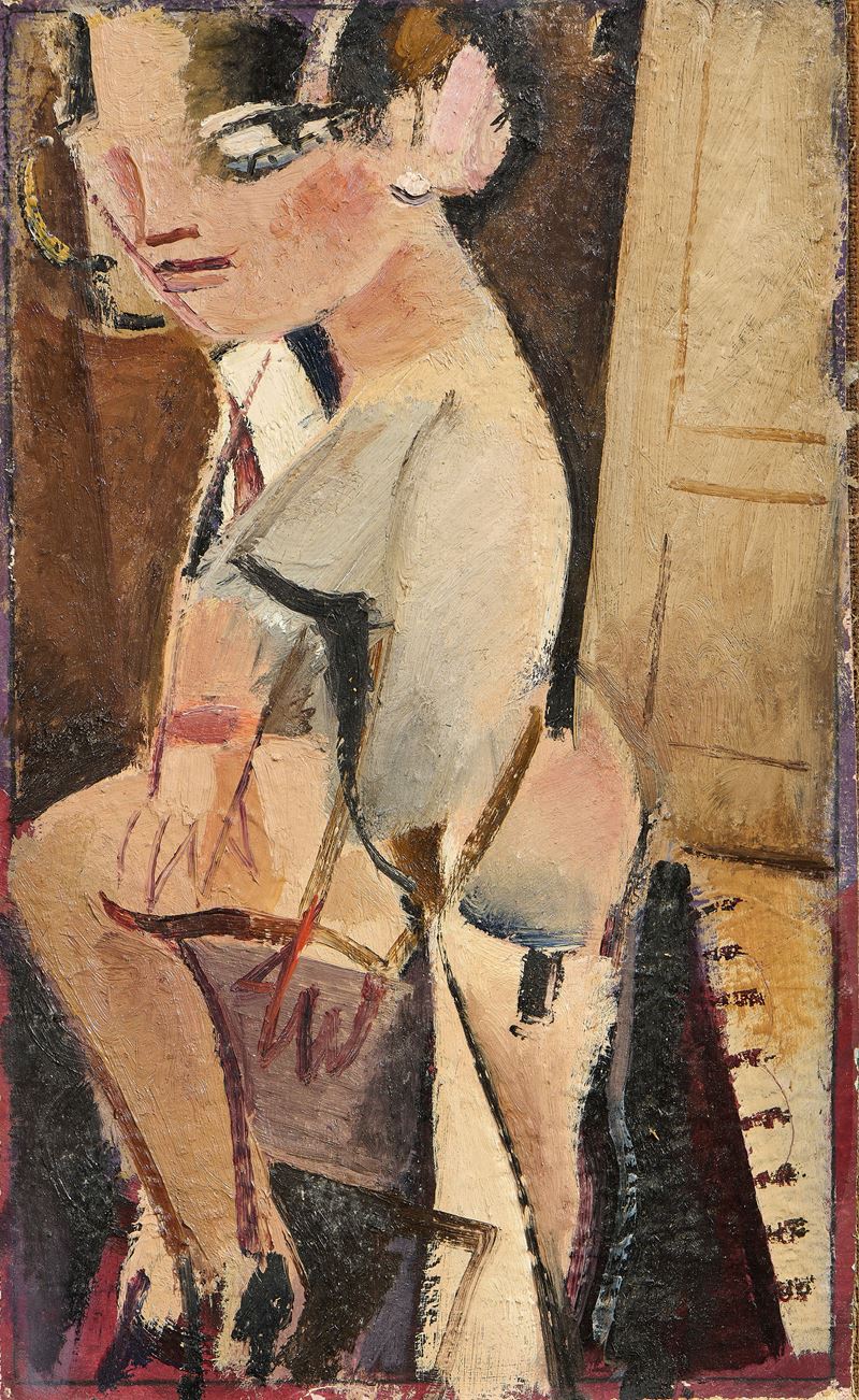 Alberto Manfredi - Figura, olio su tela applicata su faesite