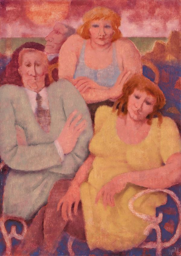 Remo Squillantini : Figure  - Olio su compensato - Asta Dipinti, Disegni, Sculture e Grafica - Casa d'aste Farsettiarte