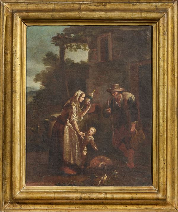 Ambito dei pittori bamboccianti - Famiglia di viandanti