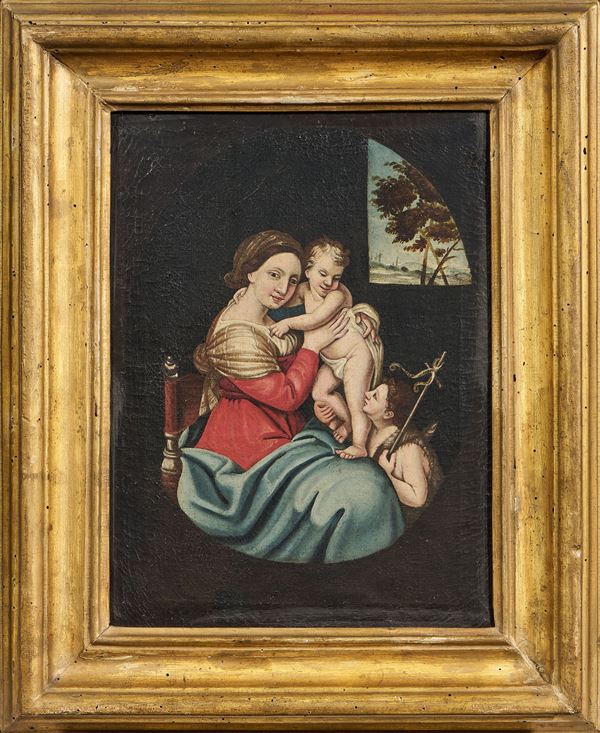 Scuola marchigiana del XVII secolo - Madonna col Bambino e San Giovannino 