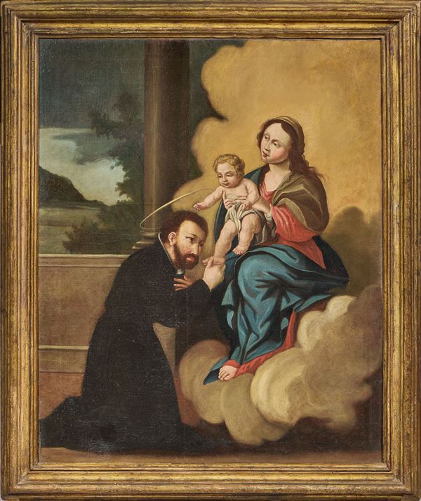 Scuola Italia centro-meridionale XVII secolo - Madonna col Bambino e Santo