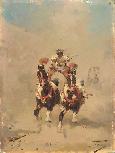 La corsa dei cavalli, olio su cartone