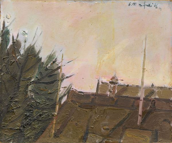 Alberto Manfredi : Paesaggio  (1964)  - Olio su faesite - Asta Dipinti, Disegni, Sculture e Grafica - Casa d'aste Farsettiarte