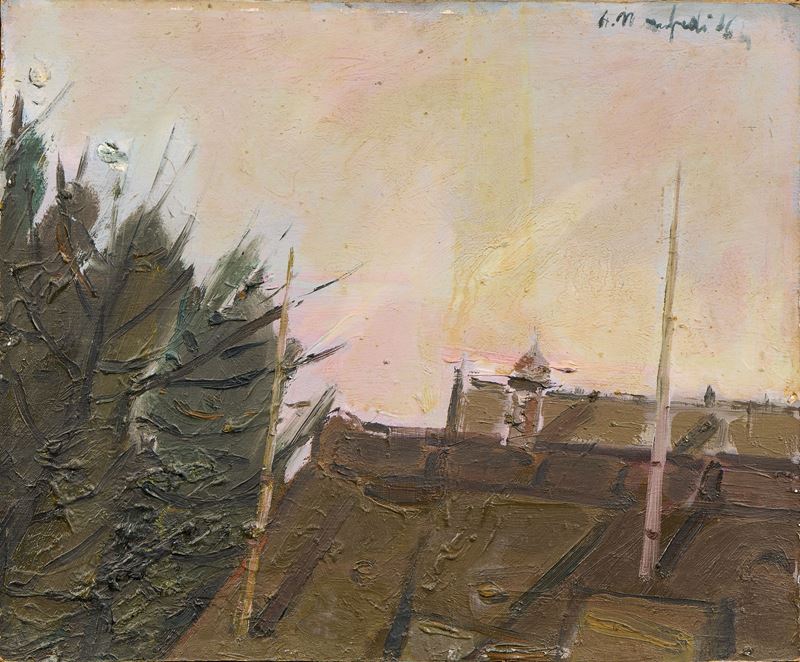 Alberto Manfredi - Paesaggio - Olio su faesite, 1964