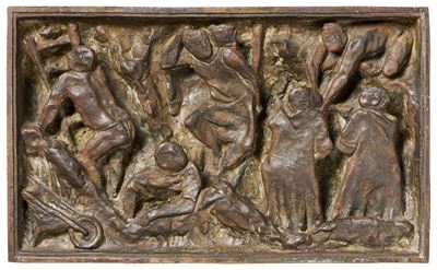 Bozzetto di formella per la V porta del Duomo di Milano, bassorilievo in bronzo