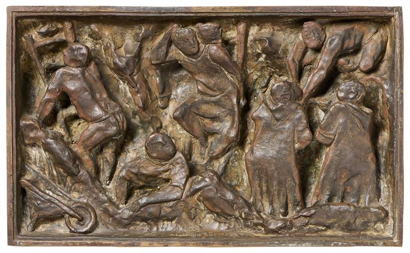 Luciano Minguzzi - Bozzetto di formella per la V porta del Duomo di Milano, bassorilievo in bronz...