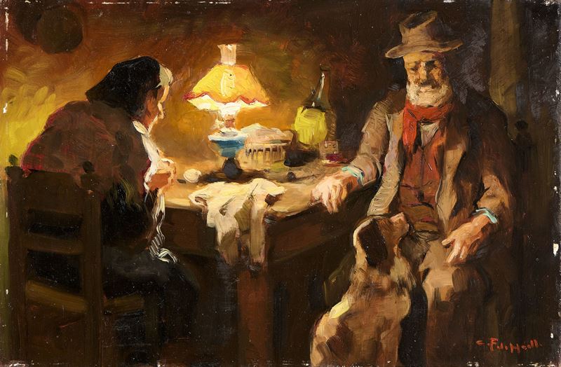 Interno con anziani e cane