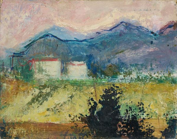 Arturo Tosi : Paesaggio  - Olio su cartone - Asta Dipinti, Disegni, Sculture e Grafica - Casa d'aste Farsettiarte