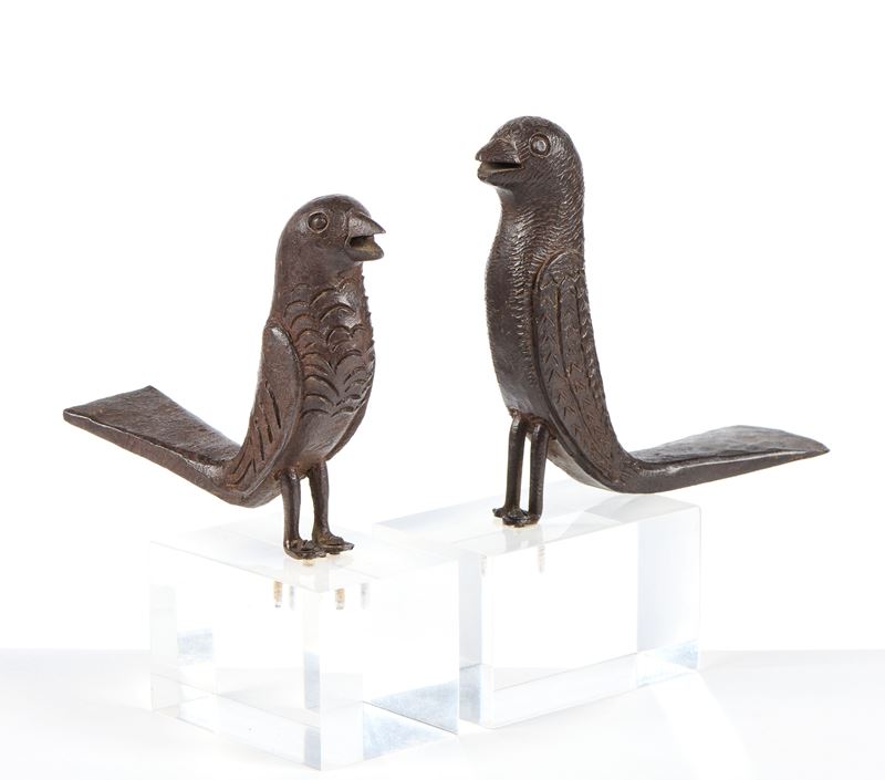 Coppia di uccelli in ferro forgiato e battuto