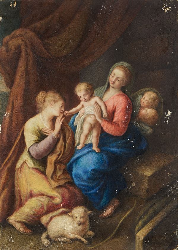 Scuola genovese del XVII secolo - Madonna col Bambino, Santa e angeli