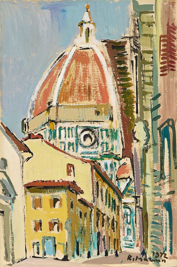 Rodolfo Marma : Via dei Servi, Firenze  (1972)  - Olio su compensato - Asta Dipinti, Disegni, Sculture e Grafica - Casa d'aste Farsettiarte