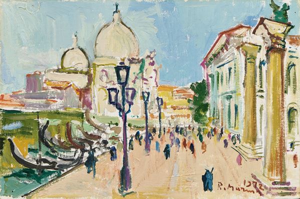 Rodolfo Marma : Riva degli Schiavoni, Venezia  (1972)  - Olio su cartone telato - Asta Dipinti, Disegni, Sculture e Grafica - Casa d'aste Farsettiarte