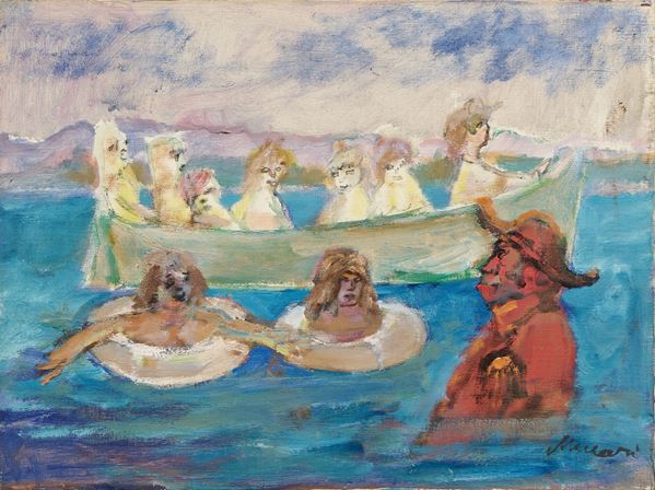 Mino Maccari - Marina con figure