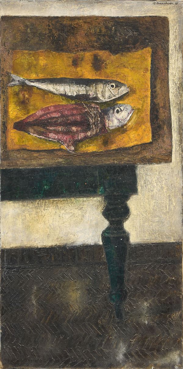 Giuseppe Banchieri : Pesci  (1956)  - Olio su tela - Asta Dipinti, Disegni, Sculture e Grafica - Casa d'aste Farsettiarte