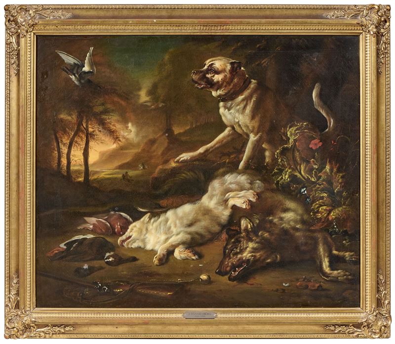 Natura morta con cane e selvaggina