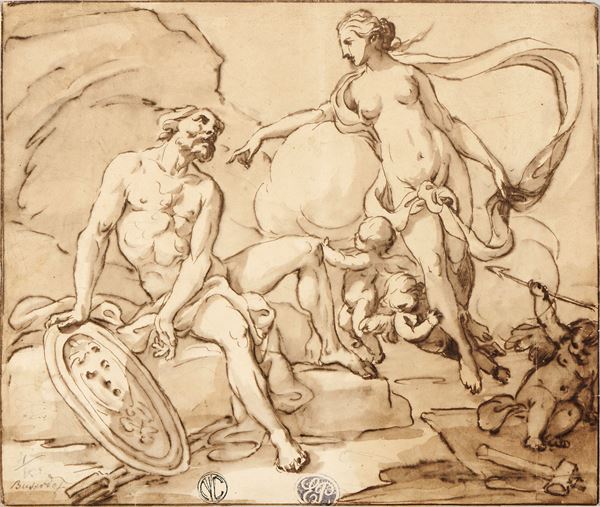 Scuola bolognese inizio del XVII secolo - Venere e Marte