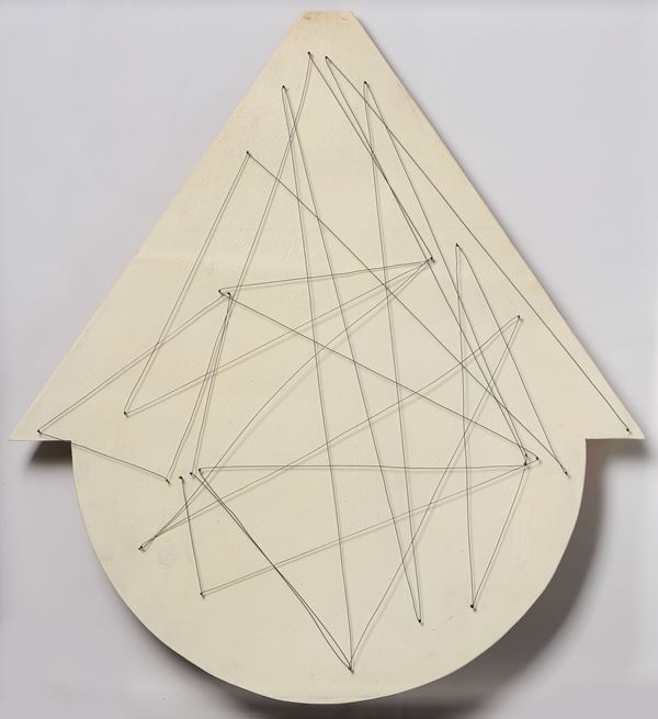 Ezio Bruno Caraceni : Senza titolo  - Fili di metallo, chiodi e acrilico su tavola - Asta Dipinti, Disegni, Sculture e Grafica - Casa d'aste Farsettiarte