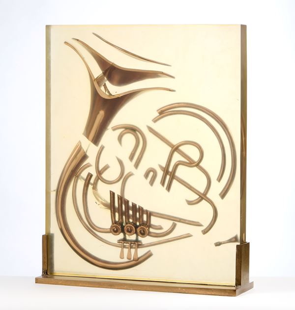 Arman : Senza titolo  - Inclusione di metallo dorato in resina con base in bronzo, multiplo, es. 49/99 - Auction Paintings, Drawings, Sculpures and Multiples - Casa d'aste Farsettiarte