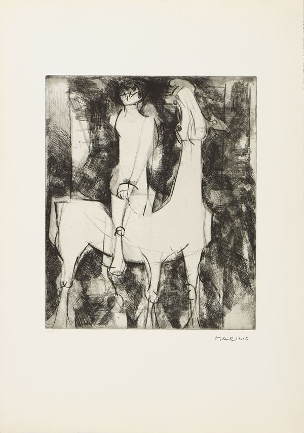 Marino Marini : L'idea del cavaliere  (1971)  - Acquaforte, es. e.a. - Asta Dipinti, Disegni, Sculture e Grafica - Casa d'aste Farsettiarte