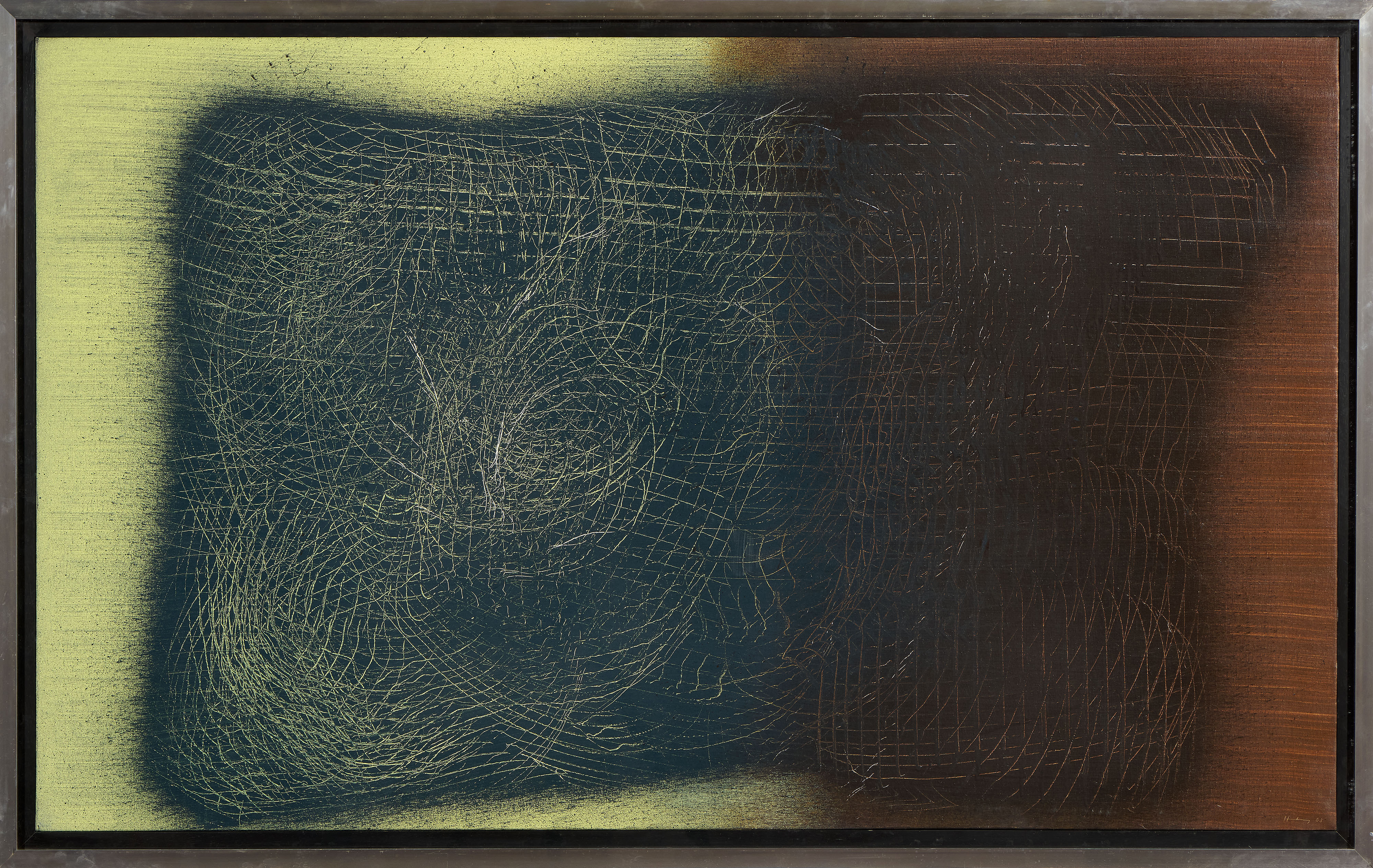 Hans Hartung - T1963-H30, vinilico e grattage su tela
