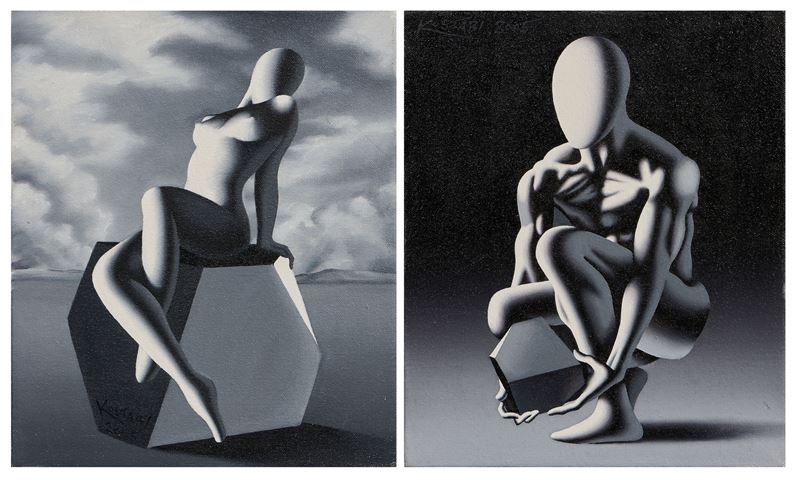 Mark Kostabi - «Cut» e «Approaching Storm», olio su tela