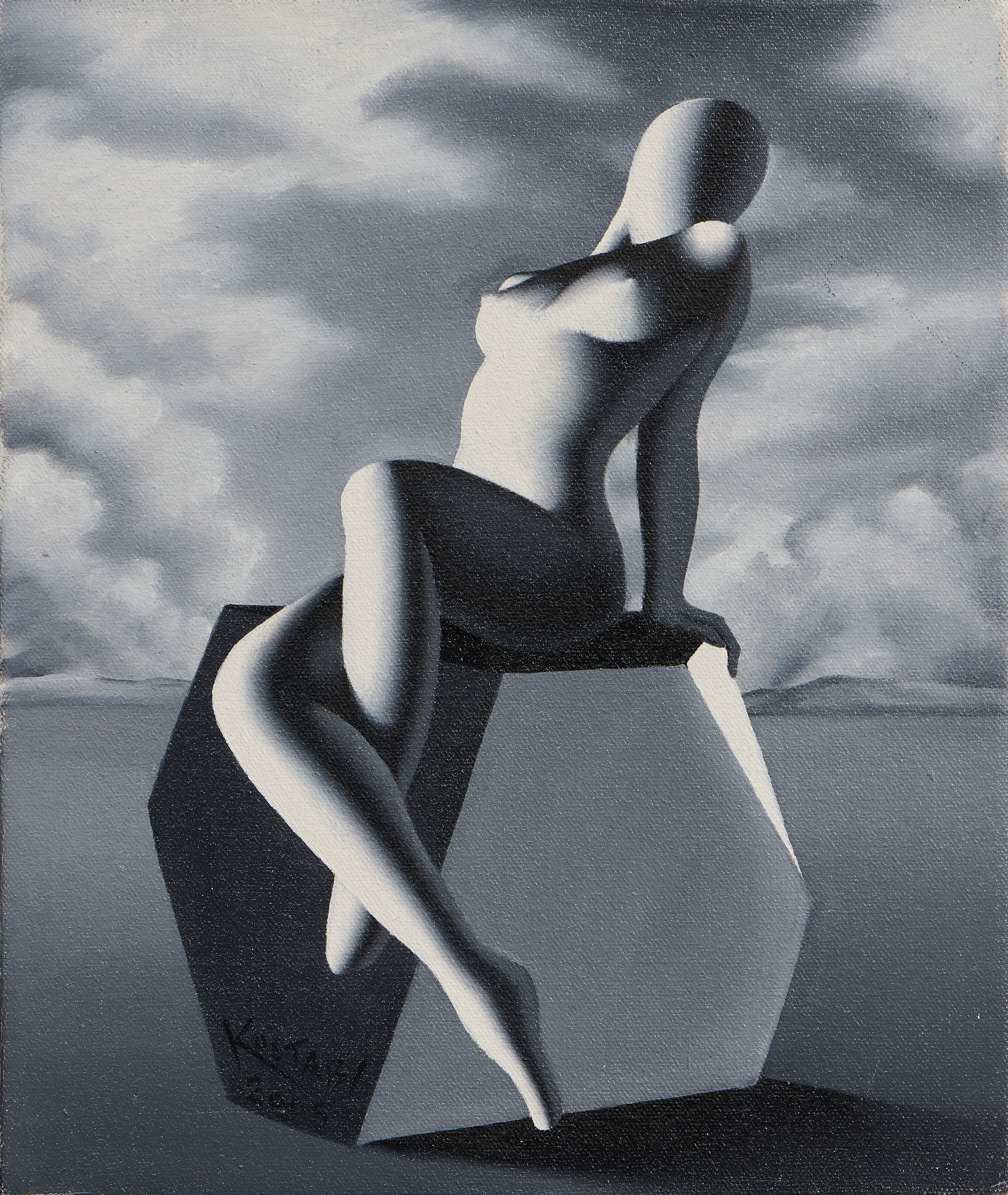 Mark Kostabi - «Cut» e «Approaching Storm», olio su tela
