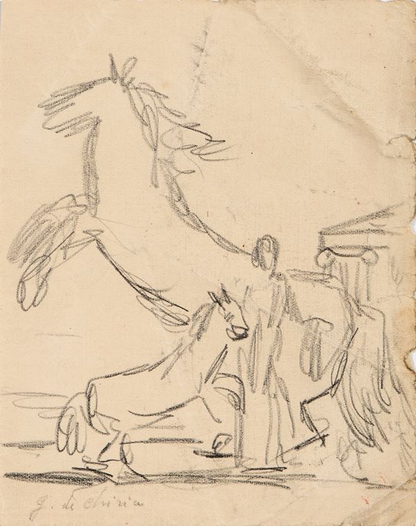 Giorgio de Chirico : Cavalli in riva al mare  (seconda metà anni Venti)  - Matita su carta - Auction Paintings, Drawings, Sculpures and Multiples - Casa d'aste Farsettiarte
