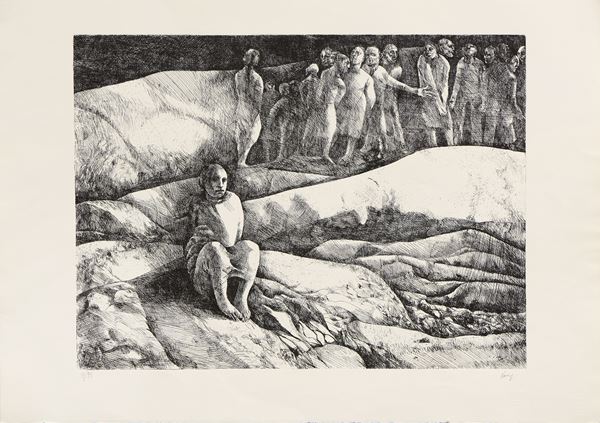 Giuliano Vangi : Senza titolo  - Acquaforte, es. 17/95 - Asta Dipinti, Disegni, Sculture e Grafica - Casa d'aste Farsettiarte