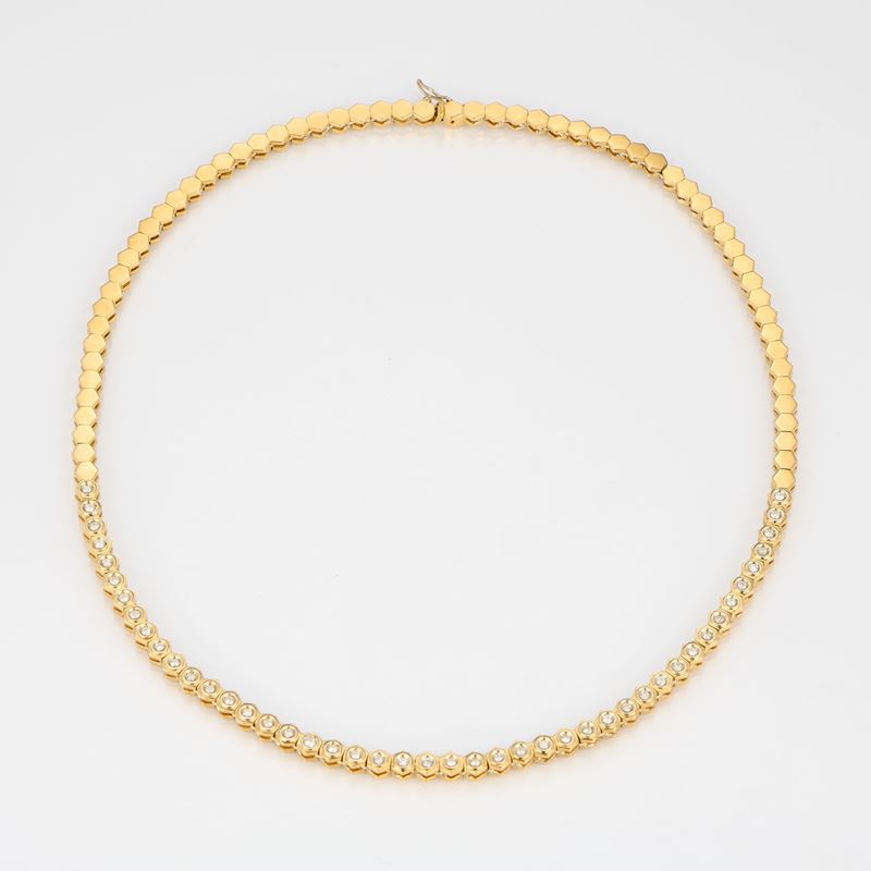 Collana girocollo a maglie esagonali in oro giallo e diamanti
