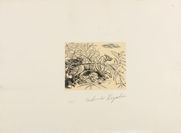 Antonio Ligabue : Pointer  - Puntasecca, es. p. di st. - Asta Dipinti, Disegni, Sculture e Grafica - Casa d'aste Farsettiarte