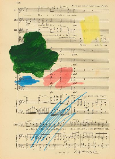 Senza titolo, tecnica mista su spartito musicale