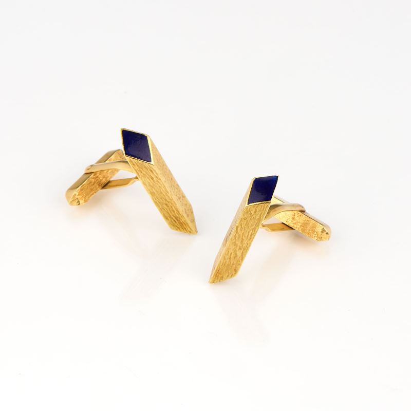 Gemelli geometrici in oro giallo e smalto blu