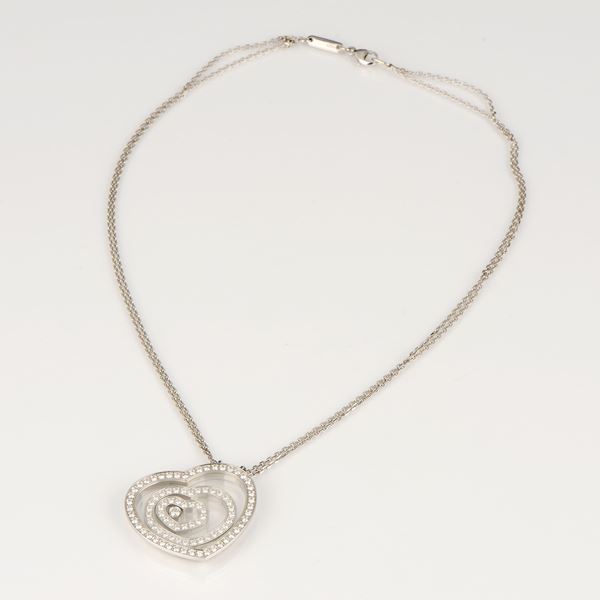 Chopard collana con pendente a forma di cuore Happy Spirit in oro bianco e diamanti
