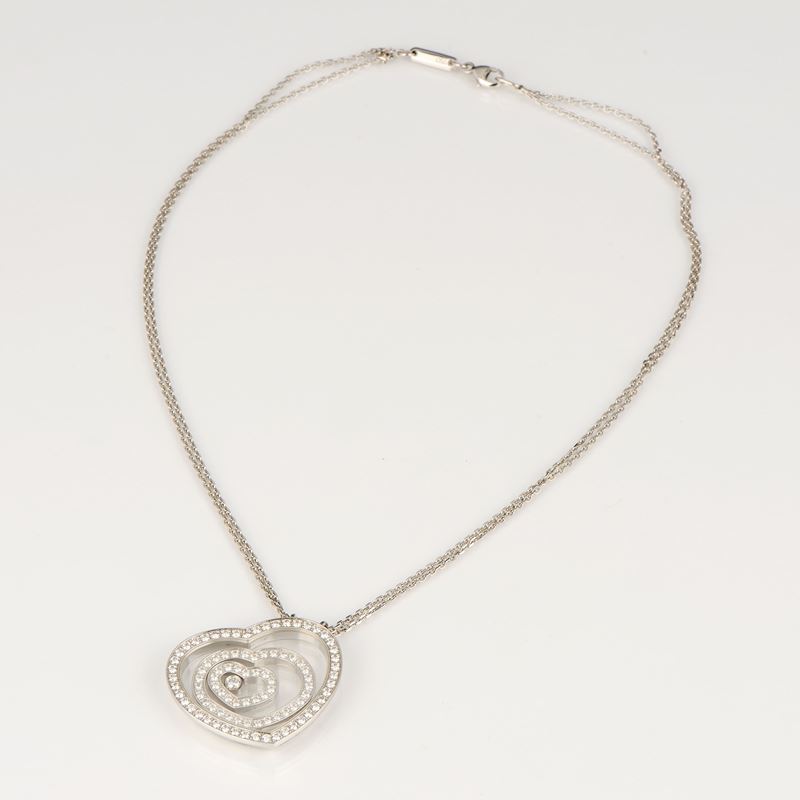 Chopard collana con pendente a forma di cuore Happy Spirit in oro bianco e diamanti