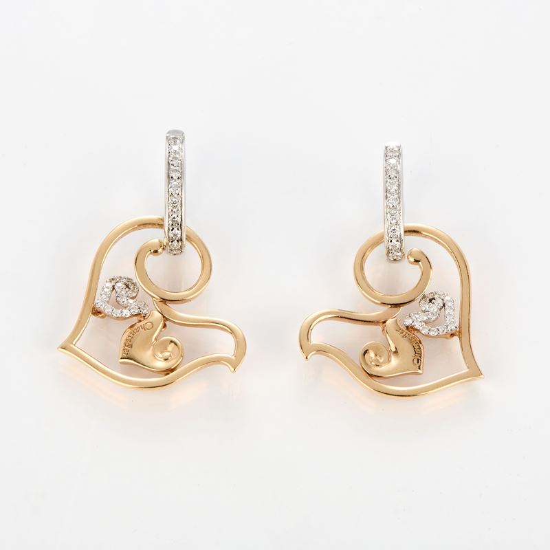 Chantecler, serie D'Amour et Folies, orecchini pendenti in oro rosa e diamanti