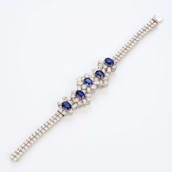 Bracciale in oro bianco con zaffiri e diamanti