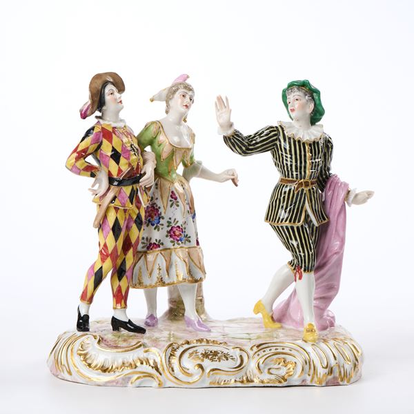 Arlecchino, Colombina e Mezzettino  - Auction Porcelain - Casa d'aste Farsettiarte