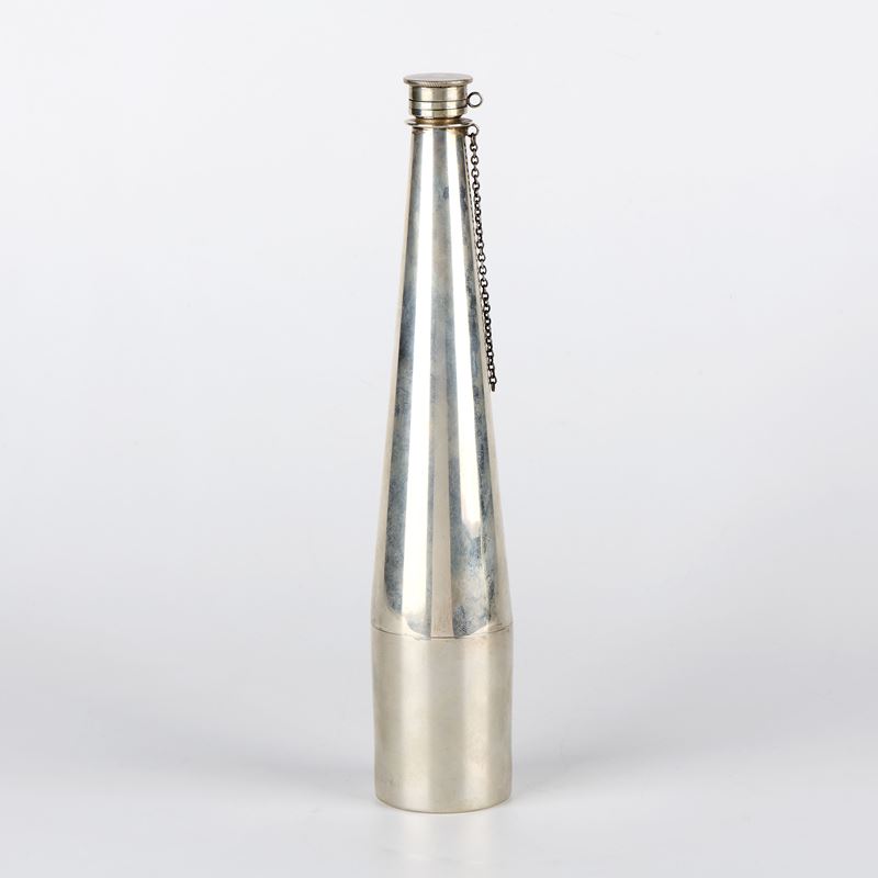 Cusi fiasca con bicchiere in argento