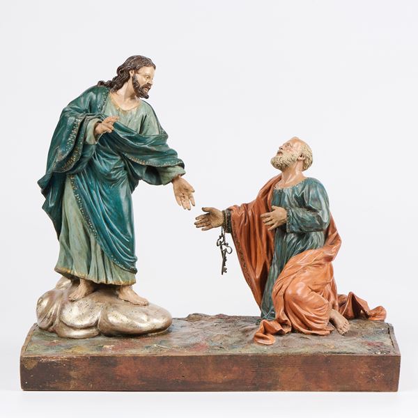 Scuola bolognese fine XVII secolo - Gesù consegna le chiavi a San Pietro