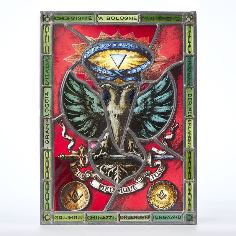 Targa in vetro policromo con legature in piombo