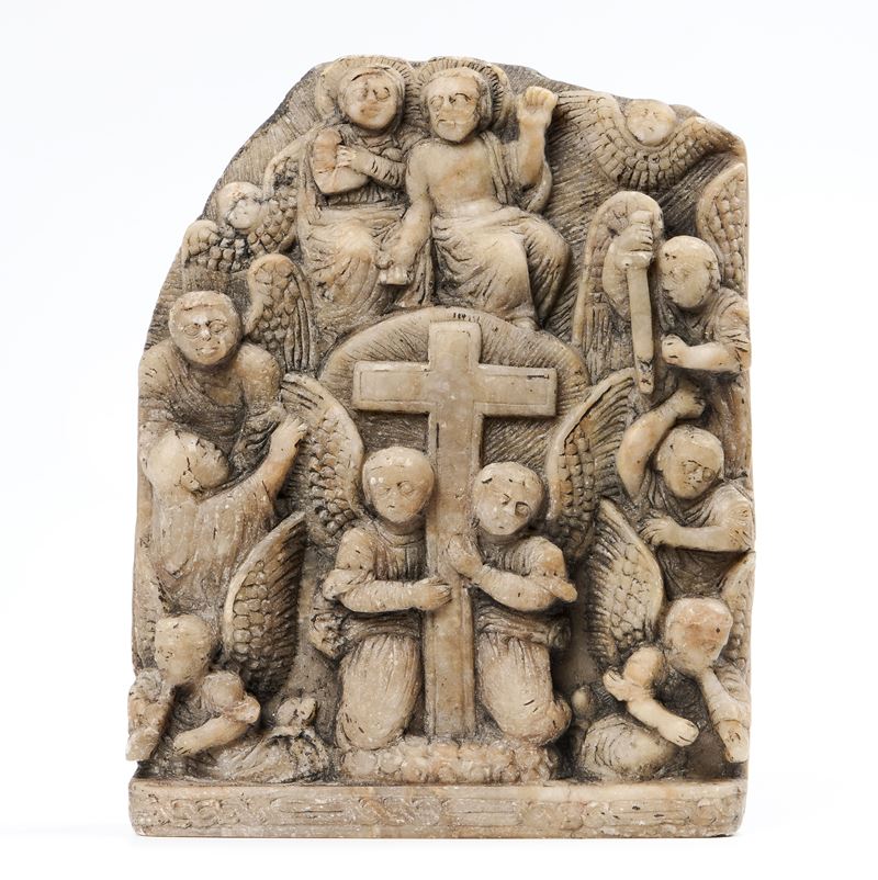 Antico bassorilievo in marmo raffigurante «Adorazione della Croce»