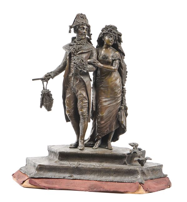 Antonio Pandiani : Gli sposi  - Scultura in bronzo - Asta Mobili e Sculture Antiche - Casa d'aste Farsettiarte