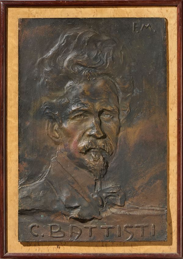 Ignoto del XX secolo : Ritratto di Cesare Battisti  - Bassorilievo in bronzo - Asta Mobili e Sculture Antiche - Casa d'aste Farsettiarte