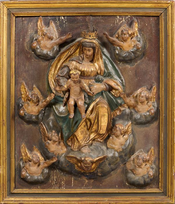 Scuola napoletana del XVIII secolo - Madonna in gloria col Bambino e cherubini