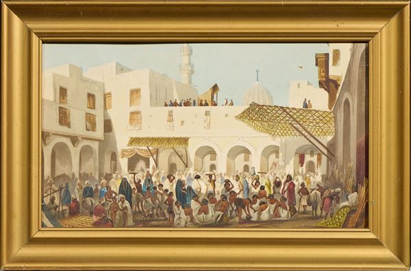 Ignoto fine XIX secolo : Scena araba  - Tempera su carta - Asta Dipinti Antichi - Casa d'aste Farsettiarte