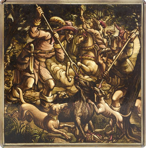 Ignoto del XIX secolo - Caccia al cinghiale