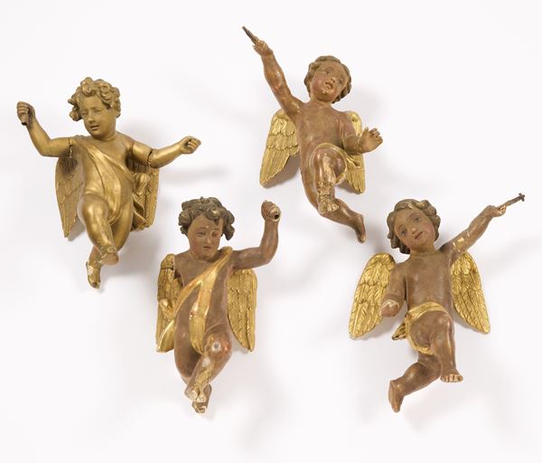 Ignoto scultore del XVIII secolo - Quattro Angeli reggicortina