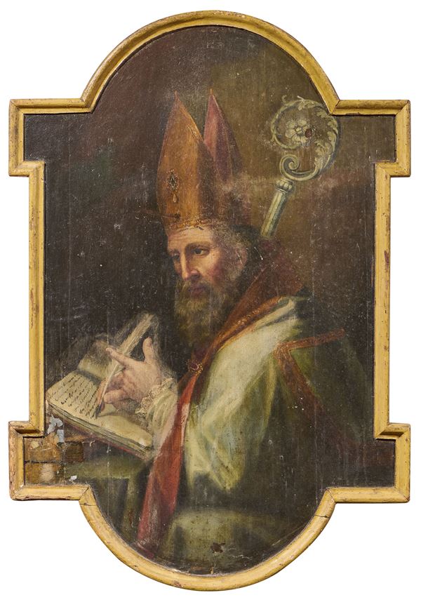 Scuola veneta del XVII secolo : Santo Vescovo  - Olio su tavola centinata - Auction Important Old Masters Paintings - Casa d'aste Farsettiarte
